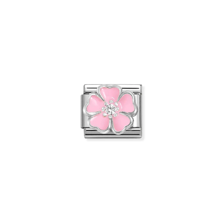NOMINATION COMPOSABLE CLASSIC LINK PINK FLOWER ENAMEL IN 925 SILVER & CZ