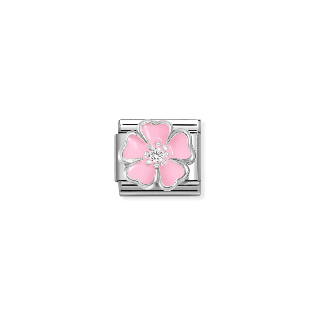 NOMINATION COMPOSABLE CLASSIC LINK PINK FLOWER ENAMEL IN 925 SILVER & CZ