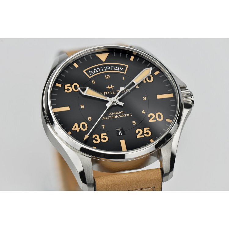 HAMILTON Khaki Aviation Day Date Auto Brown Leather Strap