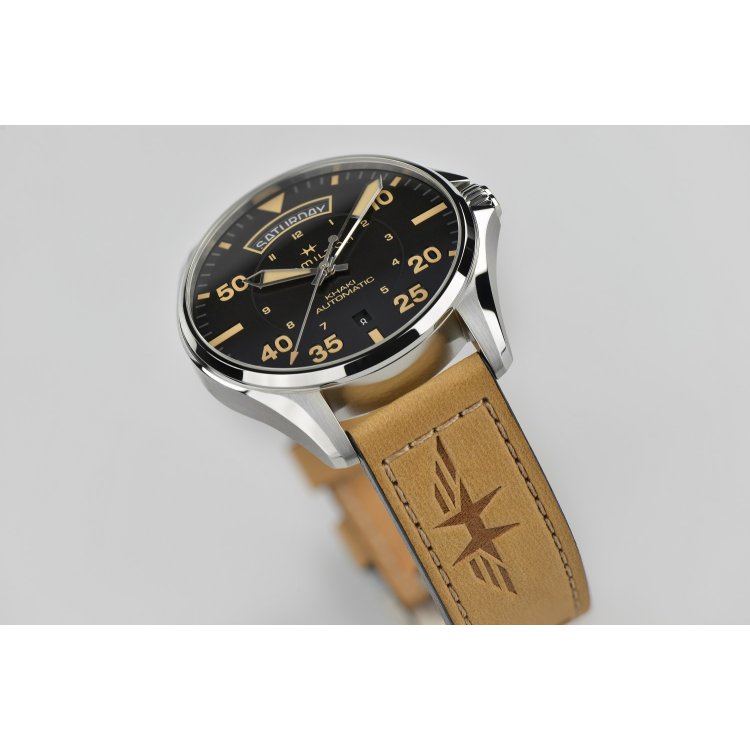 HAMILTON Khaki Aviation Day Date Auto Brown Leather Strap