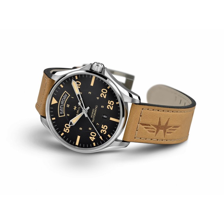 HAMILTON Khaki Aviation Day Date Auto Brown Leather Strap