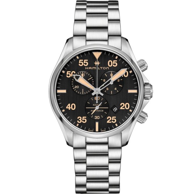 HAMILTON Khaki Aviation Pilot Chrono Quartz Stainless Steel Bracelet
