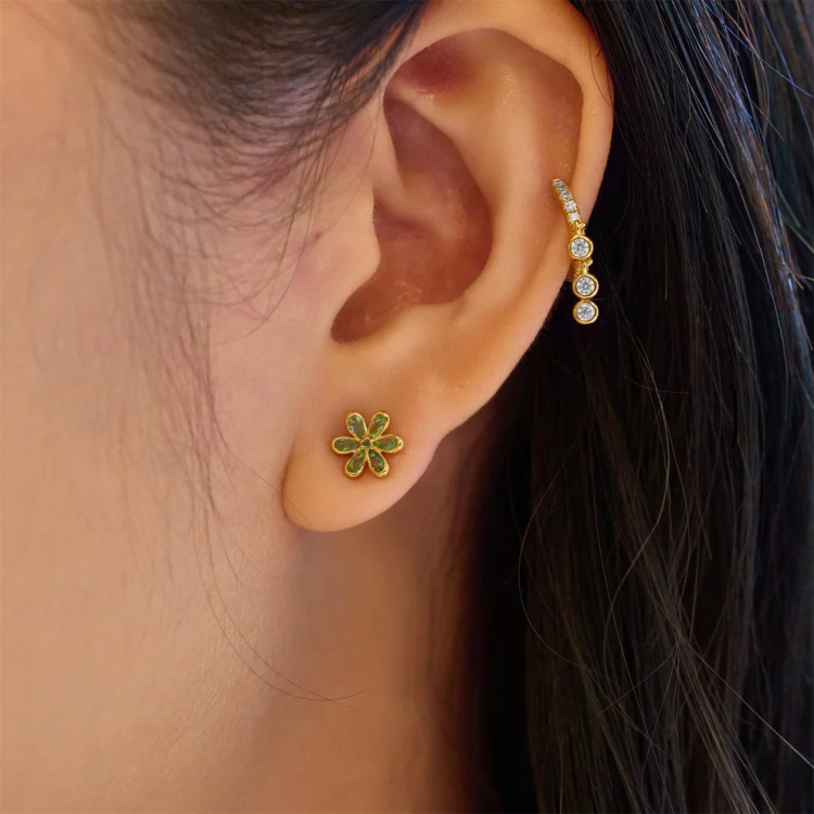 ANIA HAIE Gold Mint Green Floral Stud Earrings