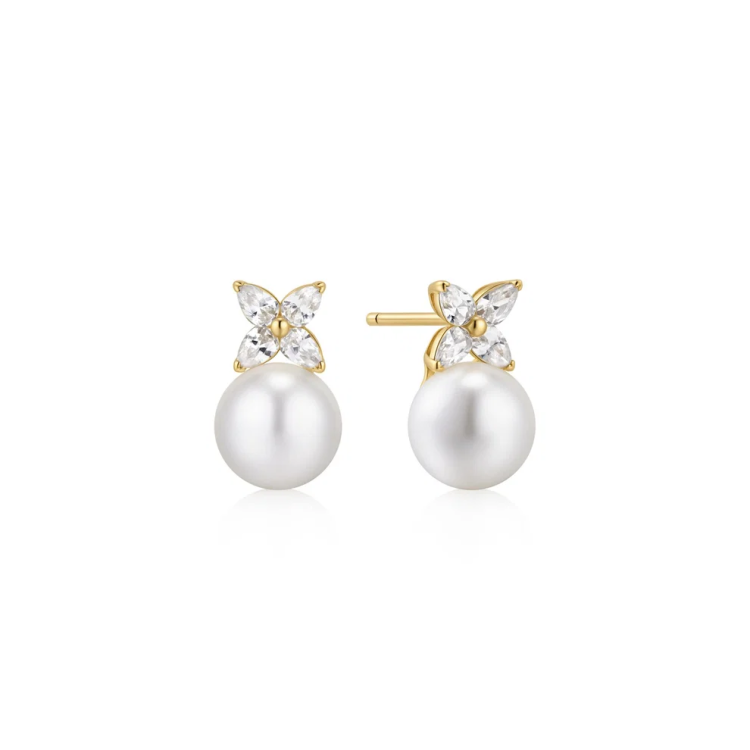 ANIA HAIE Gold Shell Pearl & Lucky Clover Stud Earrings