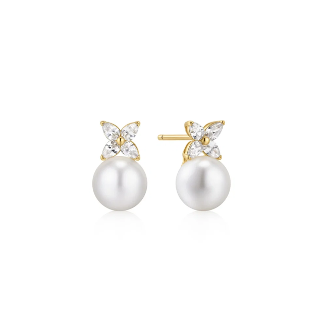 ANIA HAIE Gold Shell Pearl & Lucky Clover Stud Earrings