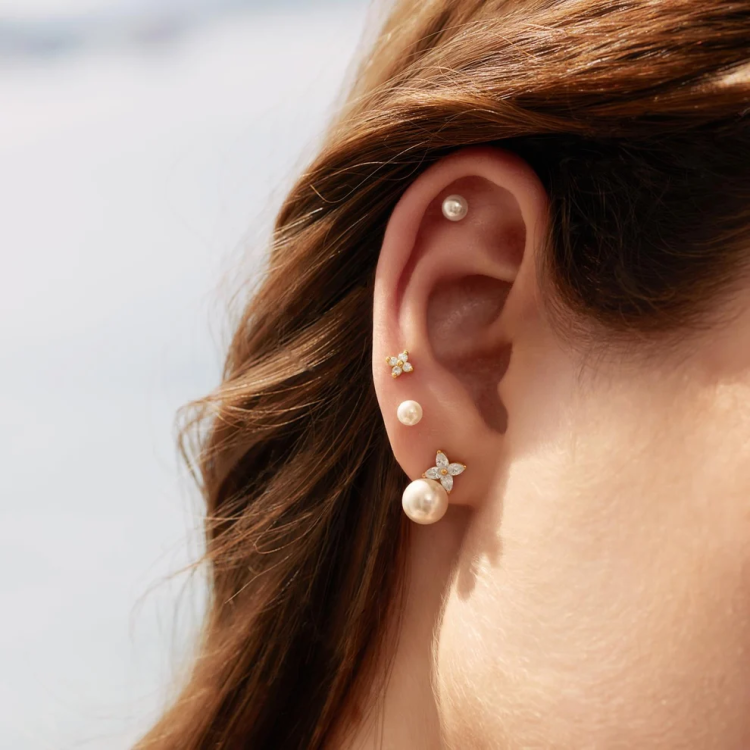 ANIA HAIE Gold Shell Pearl & Lucky Clover Stud Earrings