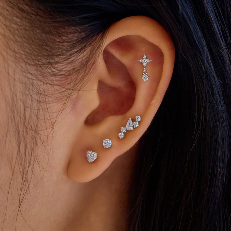 ANIA HAIE Silver Pave Heart Barbell Single Earring