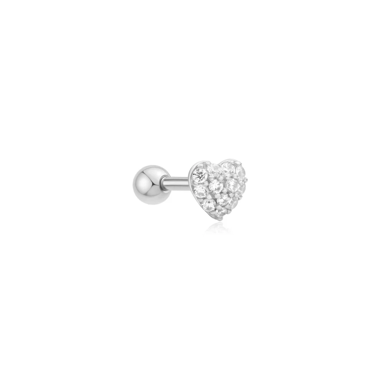 ANIA HAIE Silver Pave Heart Barbell Single Earring