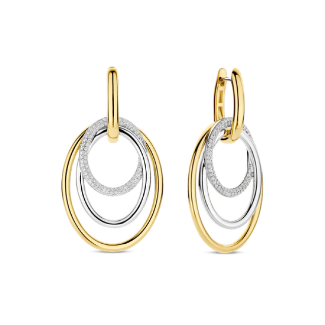 TI SENTO MILANO Τwo Tone Layered Structure Hoops in Silver 925 with Zircons 