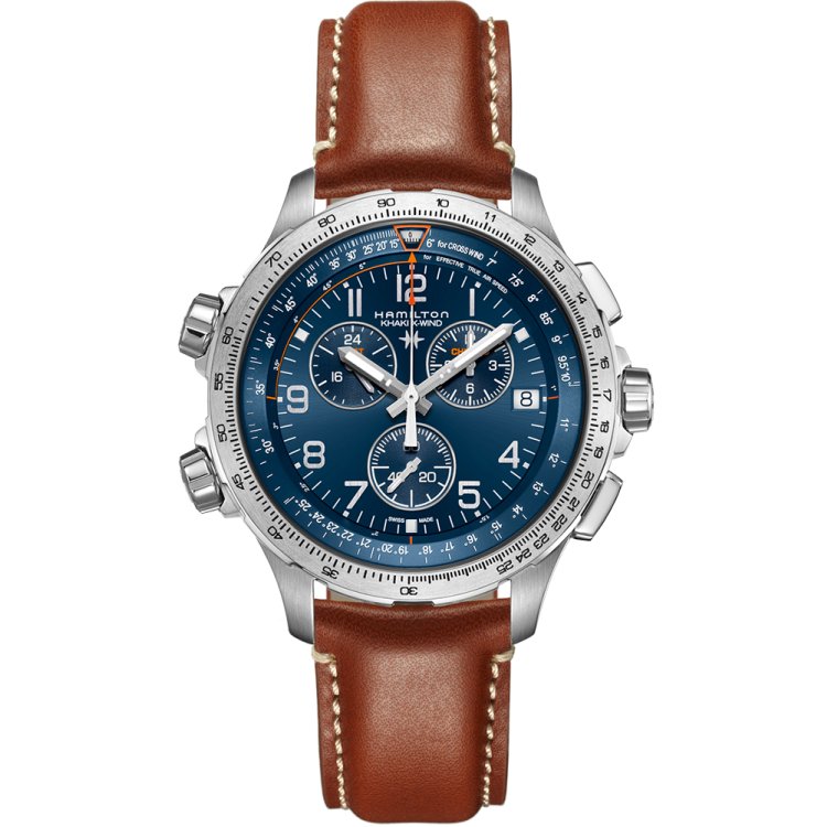 HAMILTON Khaki Aviation X Wind GMT Chrono Quartz Brown Leather