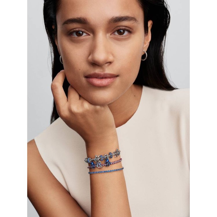 PANDORA MOMENTS Βραχιόλι από Αλυσίδα και Μοβ Πλεγμένο Κορδόνι