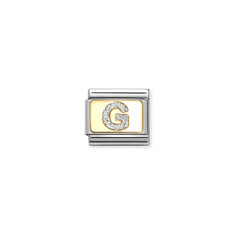 NOMINATION COMPOSABLE CLASSIC LINK SILVER LETTER G IN 18K GOLD & GLITTER ENAMEL