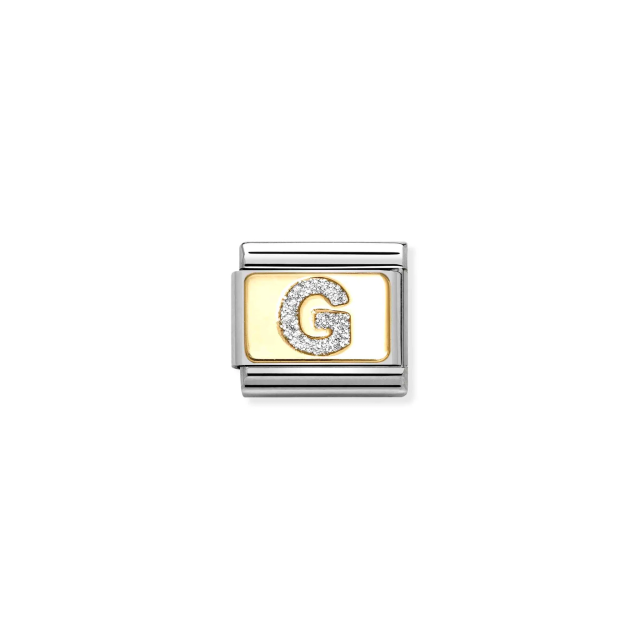 NOMINATION COMPOSABLE CLASSIC LINK SILVER LETTER G IN 18K GOLD & GLITTER ENAMEL