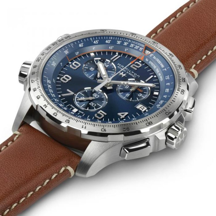 HAMILTON Khaki Aviation X Wind GMT Chrono Quartz Brown Leather