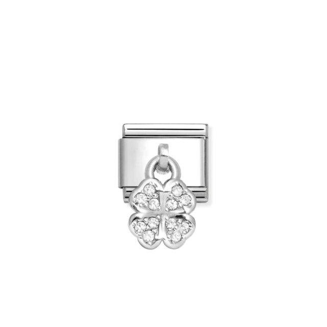 NOMINATION COMPOSABLE LINK FOUR LEAF CLOVER WITH CZ IN 925 SILVER
