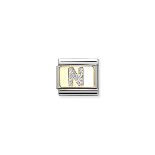 NOMINATION COMPOSABLE CLASSIC LINK SILVER LETTER N IN 18K GOLD & GLITTER ENAMEL