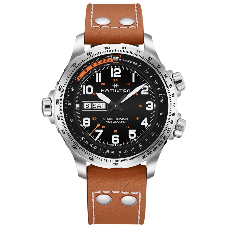 HAMILTON Khaki Aviation X-Wind Day Date Auto Brown Leather Strap