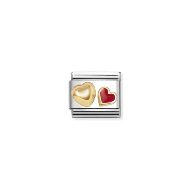 NOMINATION COMPOSABLE CLASSIC LINK RAISED HEART & RED HEART IN 18K GOLD