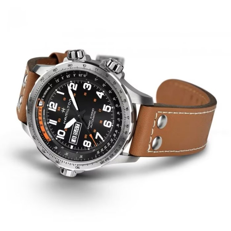 HAMILTON Khaki Aviation X-Wind Day Date Auto Brown Leather Strap