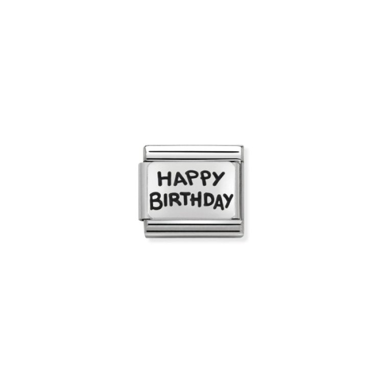 NOMINATION COMPOSABLE CLASSIC LINK HAPPY BIRTHDAY BLACK WRITING IN 925 SILVER