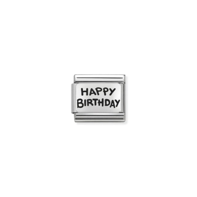 NOMINATION COMPOSABLE CLASSIC LINK HAPPY BIRTHDAY BLACK WRITING IN 925 SILVER