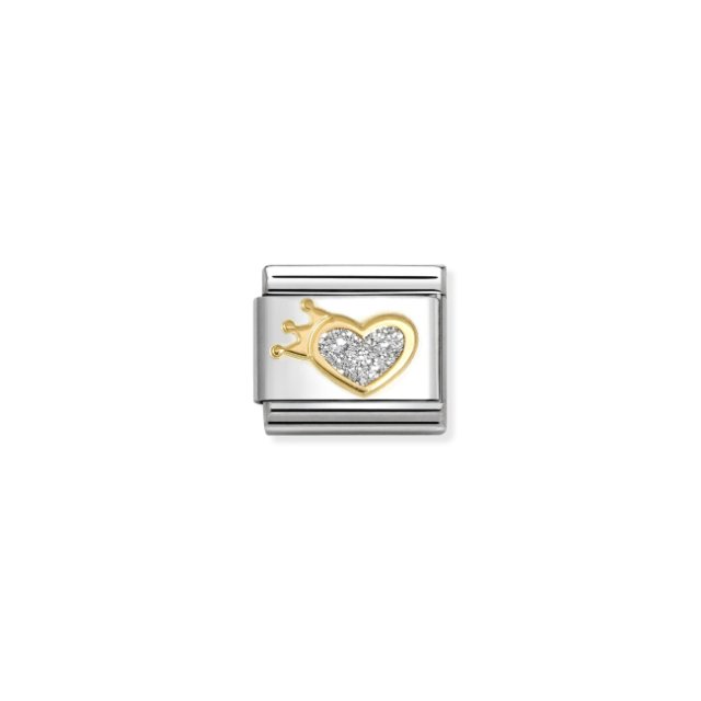 NOMINATION COMPOSABLE CLASSIC LINK GLITTER HEART WITH CROWN IN 18K GOLD