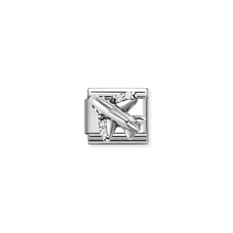NOMINATION COMPOSABLE CLASSIC LINK WHITE AEROPLANE IN 925 SILVER & CZ