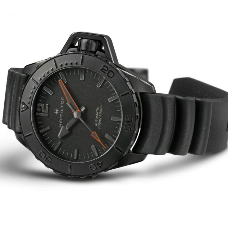 HAMILTON Khaki Navy Frogman Auto Black Rubber Strap