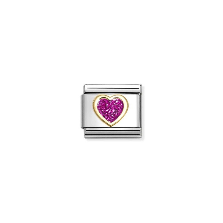 NOMINATION COMPOSABLE CLASSIC LINK HEART FUCHSIA GLITTER IN 18K GOLD