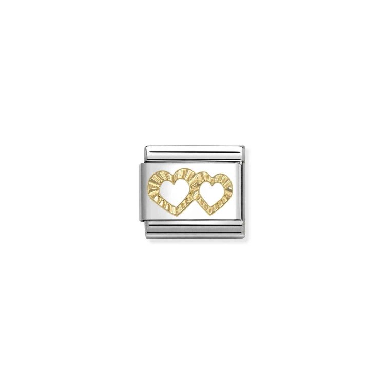 NOMINATION COMPOSABLE CLASSIC LINK WITH ETCHED DOUBLE HEARTS DETAIL IN 18K GOLD