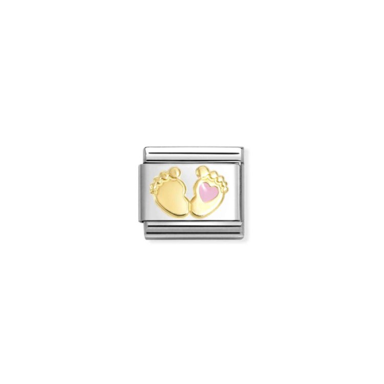 NOMINATION COMPOSABLE CLASSIC LINK  BABY FEET AND PINK HEART IN 18K & ENAMEL