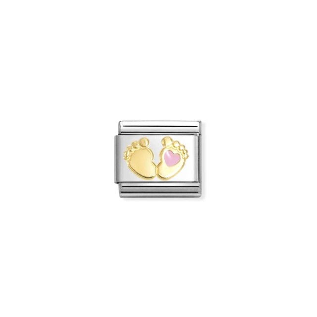 NOMINATION COMPOSABLE CLASSIC LINK  BABY FEET AND PINK HEART IN 18K & ENAMEL