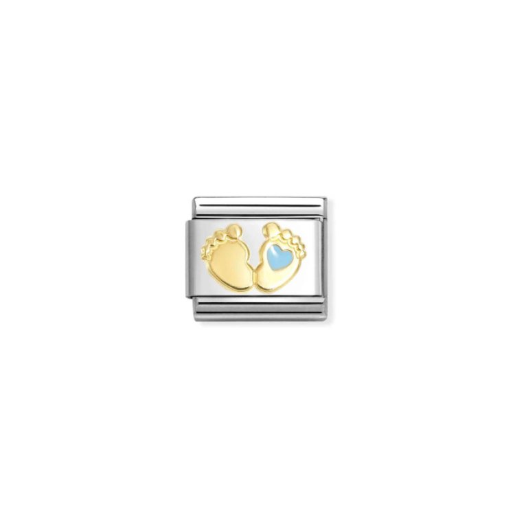 NOMINATION COMPOSABLE CLASSIC LINK  BABY FEET AND BLUE HEART IN 18K & ENAMEL