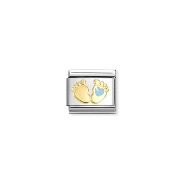 NOMINATION COMPOSABLE CLASSIC LINK  BABY FEET AND BLUE HEART IN 18K & ENAMEL