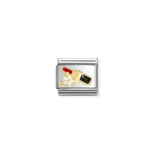 NOMINATION COMPOSABLE CLASSIC LINK RED LIPSTICK WITH FLOWER IN 18K & ENAMEL