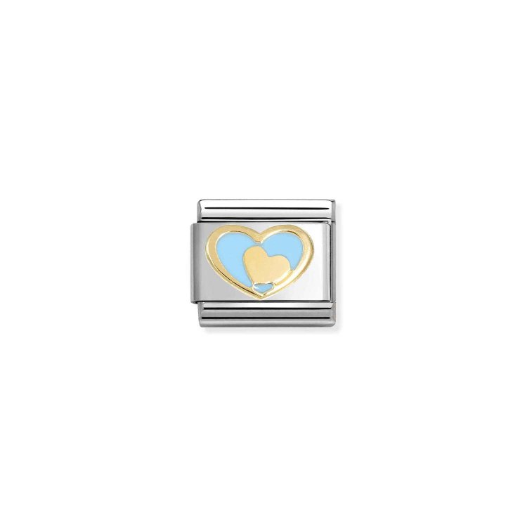NOMINATION COMPOSABLE CLASSIC LINK LIGHT BLUE HEART IN 18K & ENAMEL 