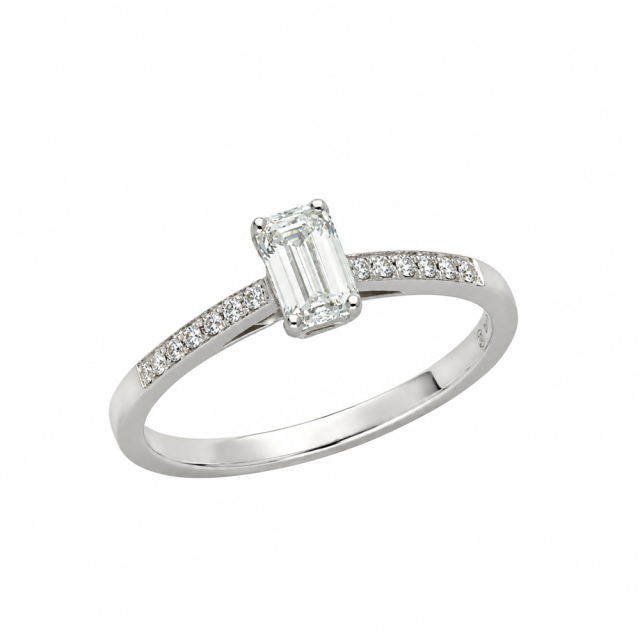 Solitaire Ring in White Gold 18K with Diamonds