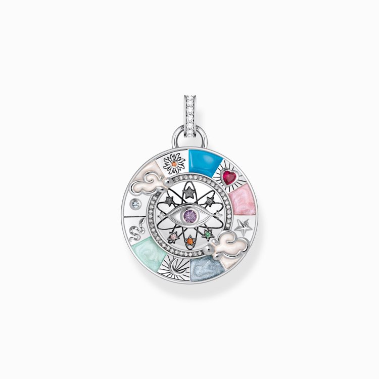 THOMAS SABO Silver Pendant Wheel of Fortune with Cold Enamel and Stones