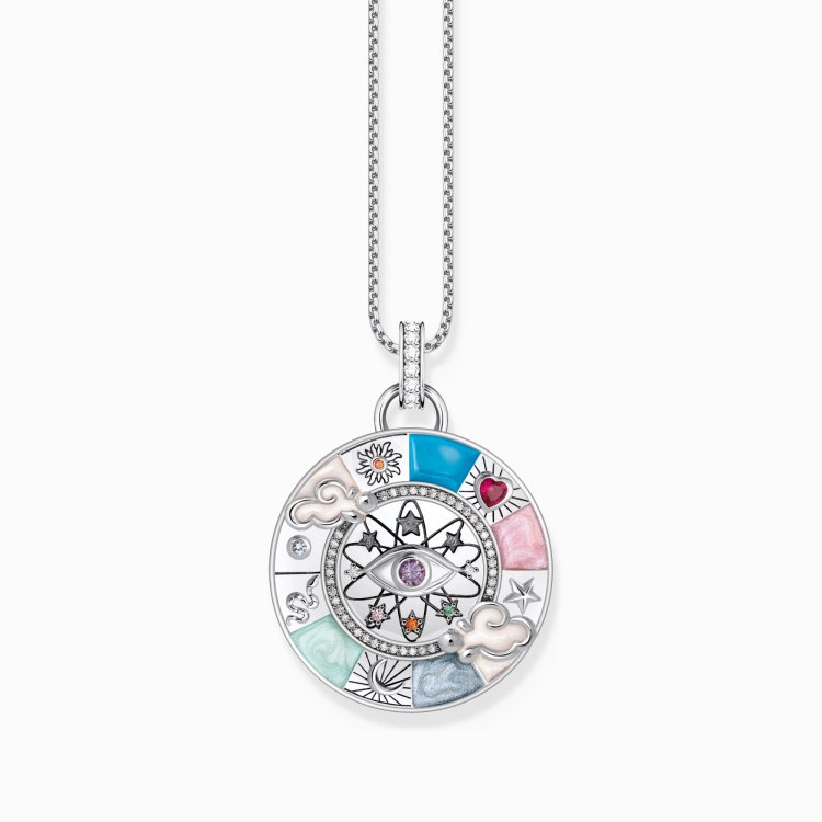 THOMAS SABO Silver Pendant Wheel of Fortune with Cold Enamel and Stones