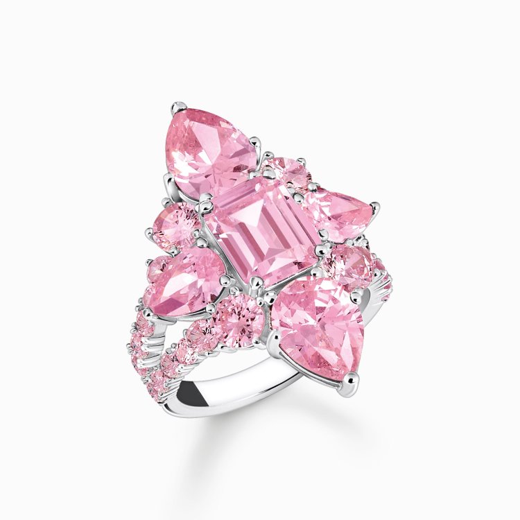 THOMAS SABO Silver Cocktail Ring with Pink Zirconia Stones