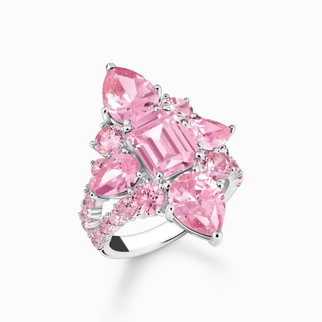 THOMAS SABO Silver Cocktail Ring with Pink Zirconia Stones