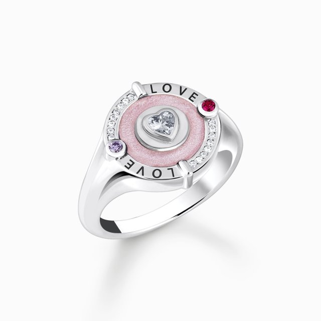 THOMAS SABO Silver Signet Ring with Stones and Pinkish Cold Enamel