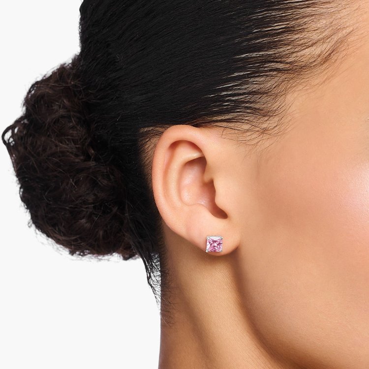 THOMAS SABO Silver Ear Studs with Pink Stone