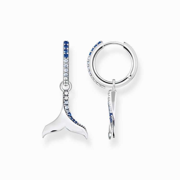 THOMAS SABO Silver Hoop Earrings Tail Fin with Blue Stones