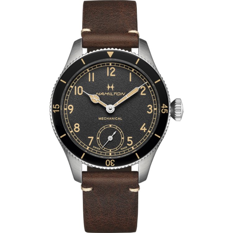 HAMILTON Khaki Aviation Pilot Pioneer Mechanical Brown Leather Strap