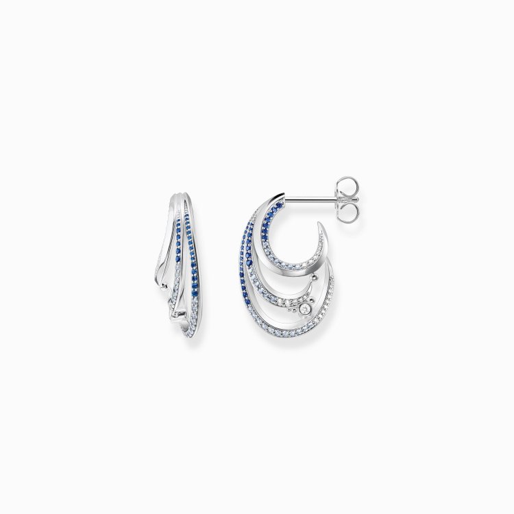 THOMAS SABO Silver Hoop Earrings Wave with Blue Stones