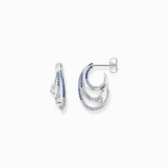 THOMAS SABO Silver Hoop Earrings Wave with Blue Stones