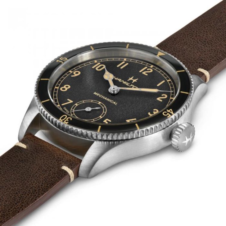HAMILTON Khaki Aviation Pilot Pioneer Mechanical Brown Leather Strap
