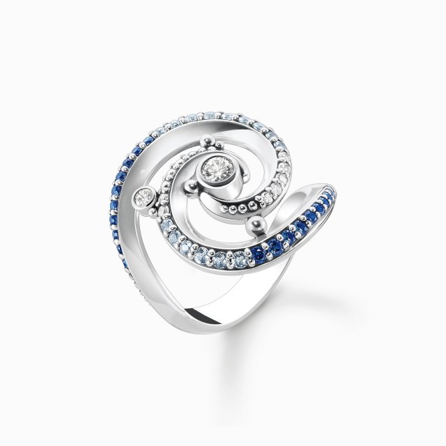THOMAS SABO Silver Ring Wave with Blue Stones