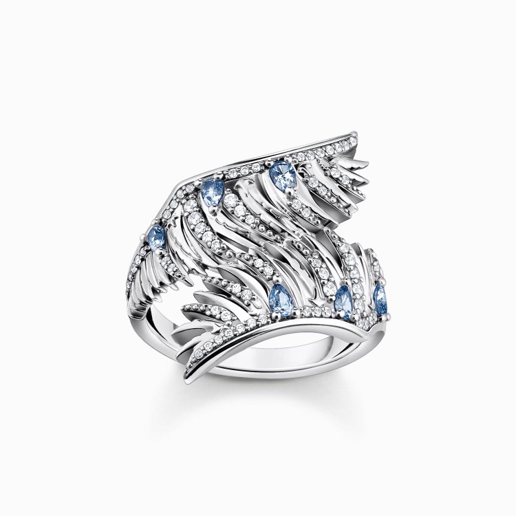 THOMAS SABO Ring Phoenix Wing with Blue Stones Silver